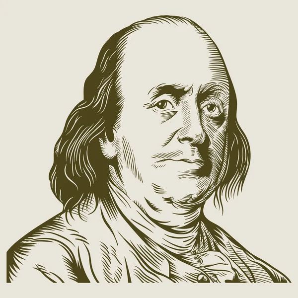 Vector Drawing Face Portrait Illustration Benjamin Franklin Sephia Tone — Stock Vector