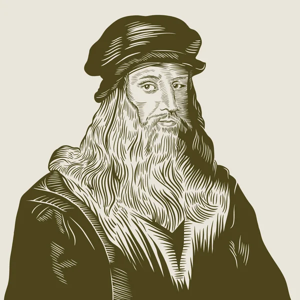 Dibujo Vectorial Ilustración Retratos Faciales Para Leonardo Vinci Tono Sephia — Archivo Imágenes Vectoriales