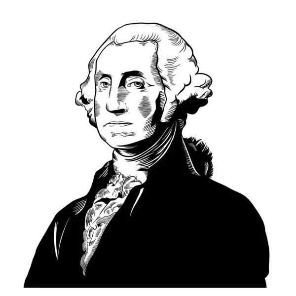 Vector Drawing Face Portrait Illustration George Washington Black White — Stock Vector
