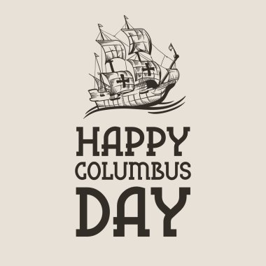 Kolomb Günü 'nüz kutlu olsun. Ulusal Usa Tatil Kartı. Elle çizilmiş vektör çizimi ile.