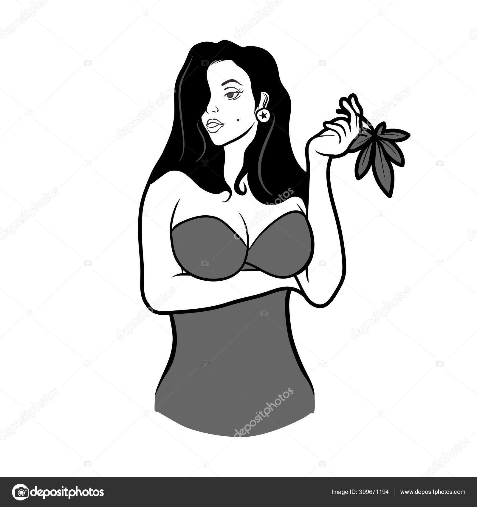 Wanita Cantik Dan Seksi Dengan Ilustrasi Ganja Stok Vektor C Uqierese 399671194