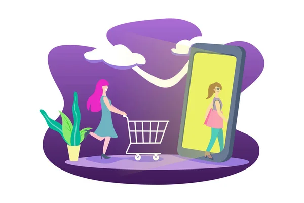 Flache Darstellung Des Verkaufs Beim Online Shopping — Stockvektor