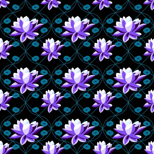 Seamless pattern with lotuses and rhombuses. Raster illustration