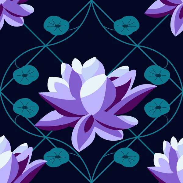Seamless pattern with lotuses and rhombuses. Raster illustration 2