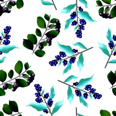 Kusursuz desen. Beyaz arka planda Raster çizimi. Böğürtlen ve böğürtlen.