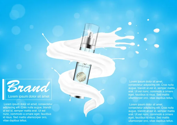 Kosmetisches Anzeigenkonzept Luxus Spray Attrappe Auf Milchspritzer Illustration Und Eps10 — Stockvektor