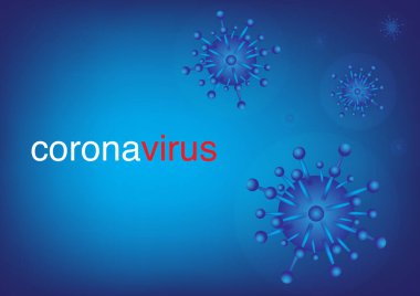 Mavi arka planda Corona virüsü veya COVID-2019 hastalığı. Pankart, web sitesi, şablon, broşür, poster ve diğer tasarım için kullan