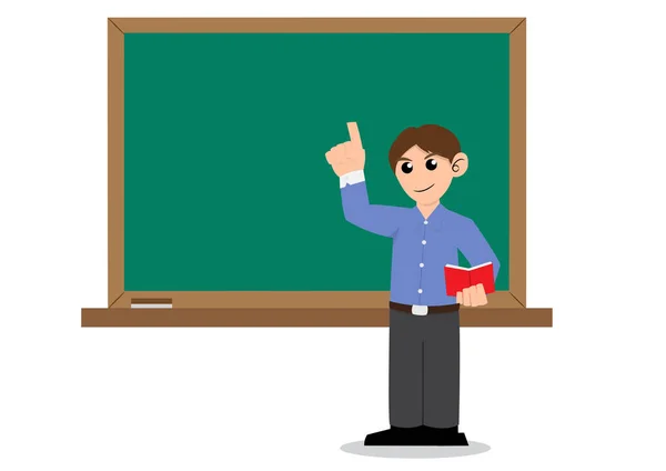 Cartoon Teacher Teach Stand Classroom Teacher Smile Stare Student — Stock Vector