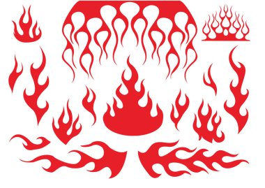 Alev vektörü. Eski moda alev elementleri izole vektör illüstrasyonu