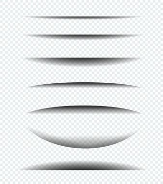 Kağıt gölge etkisi. Şeffaf arkaplanda izole edilmiş gerçekçi şeffaf gölge efektleri