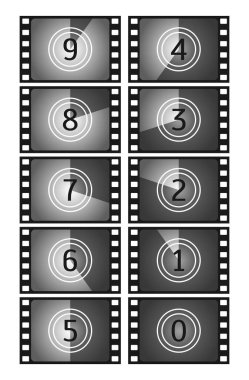 Geri sayım çerçevesi. Klasik sessiz film ve tam kare natürmort fotoğraf filmi. Eski film zamanlayıcısı. Vektör illüstrasyonu
