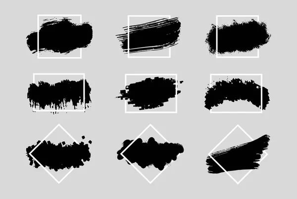 Coleção Tintas Com Moldura Geométrica Conjunto Tinta Preta Pinceladas Tinta —  Vetores de Stock