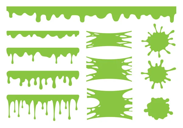 スライムベクトルセット 緑の汚れのスプラット グーのスライムの滴下芽 白い背景に隔離された塊 汚れのコレクション — ストックベクタ
