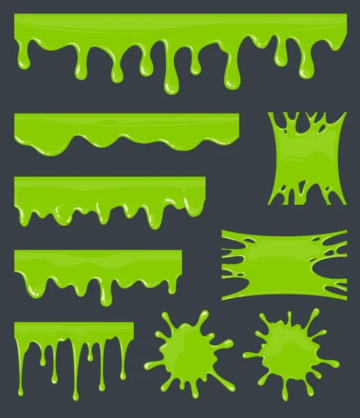 Green Slime Halloween Ooze Mucus Isolated Vector Set Illustration Splatter — Stock Vector