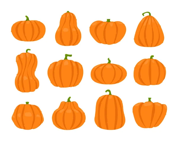 Cartoon Halloween Dýně Set Jednoduchá Dýně Barevné Ikony Symbol Izolované — Stockový vektor