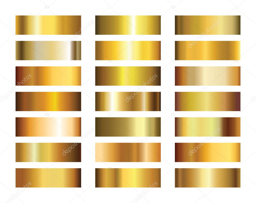 Golden metallic gradients. Light, realistic, elegant, shiny, metallic and golden gradient vector illustration