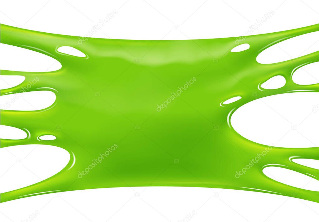 Green sticky slime banner. Realistic slime isolated object. Halloween party spooky design element. Vector background