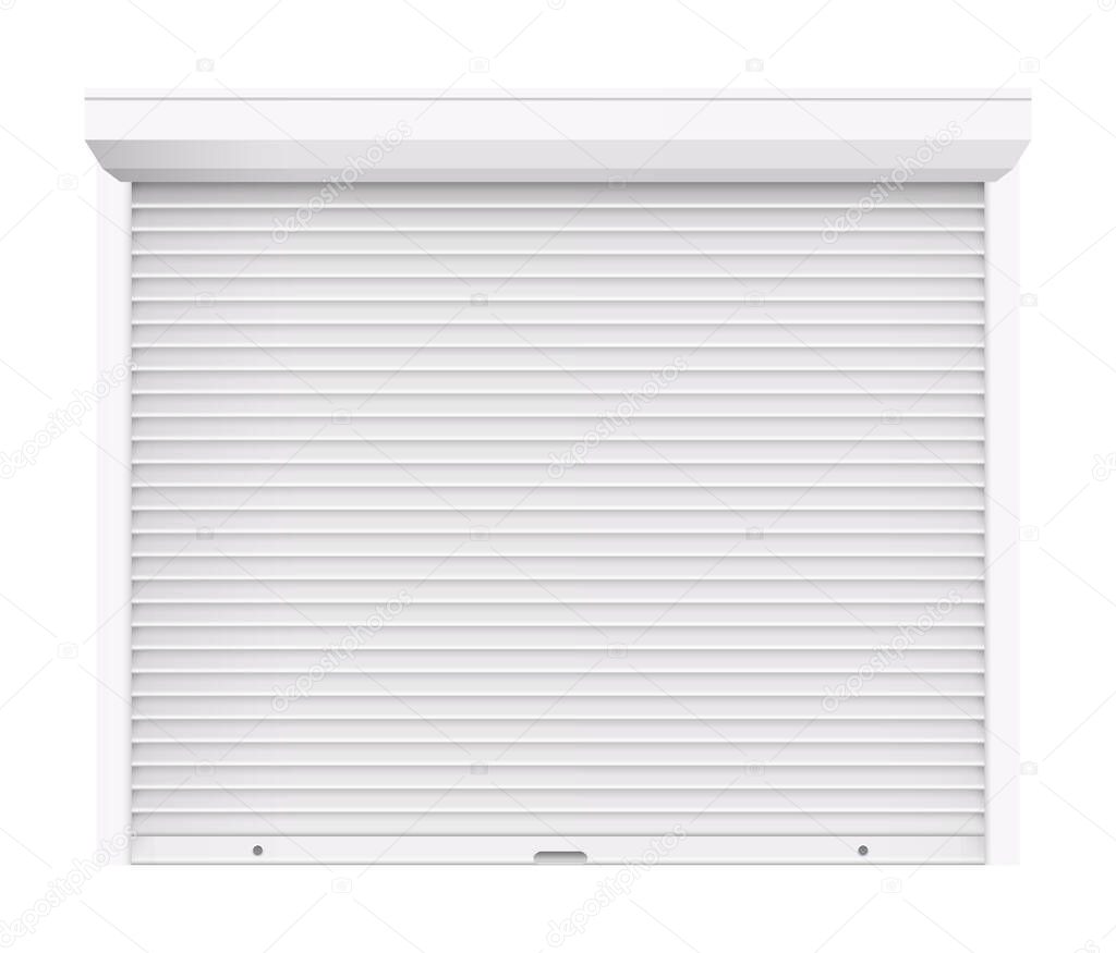 Rolling shutter door. Automatic construction door, shutter entrance door. Vector rolling shutter illustration on white background.