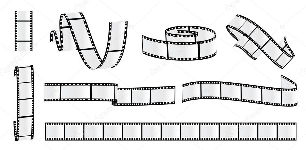 Cinema strip roll. Film roll vector, film 35mm blank slide frame, photo video monochrome picture, negative and strip, media filmstrip. Vector illustration