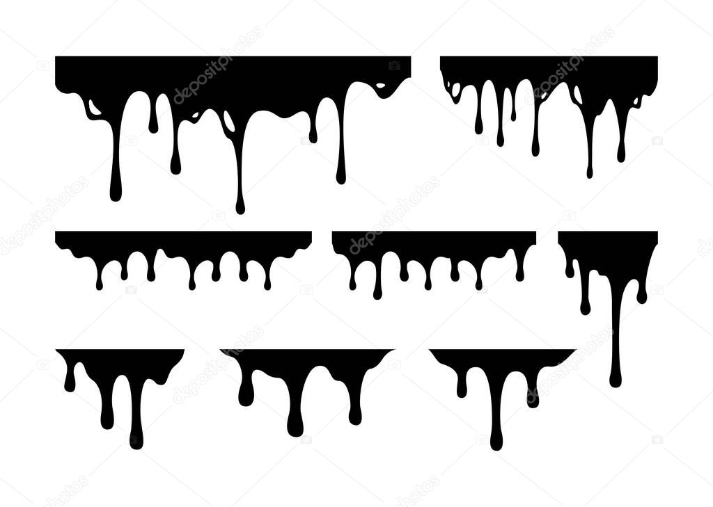 Black paint oil. Dripping liquid. Current inks paint down liquid. Vector illustration