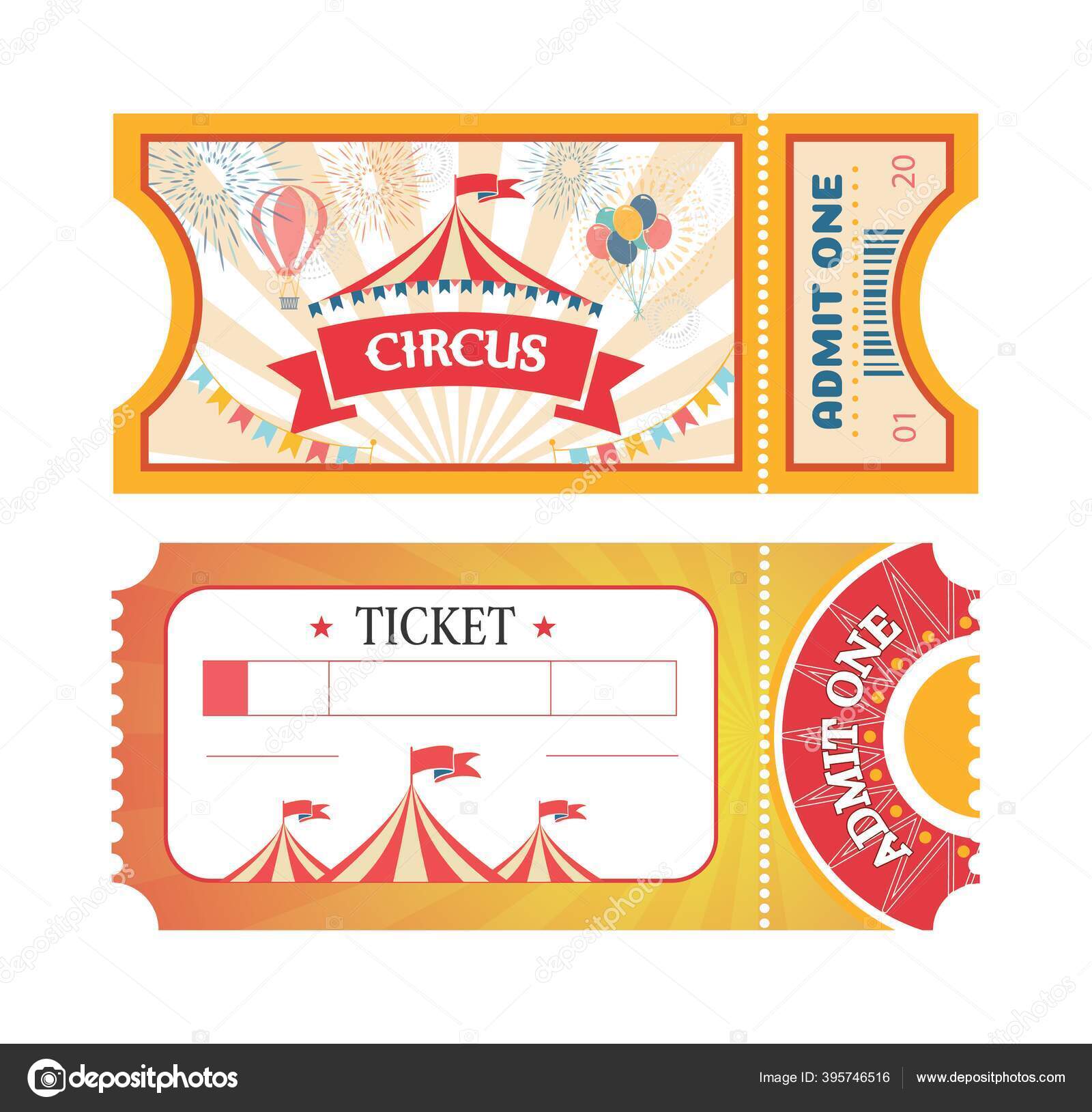 Tickets Circus Amusement Park Printed Coupons Flat Fairground