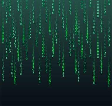 Dijital ikili kod. İkili kodlu soyut fütüristik siber uzay. Vektör illüstrasyonu.