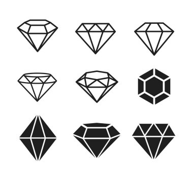 A set of diamonds in a flat style. Abstract black diamond collection icons. Linear outline sign. Vector icon logo design diamonds clipart