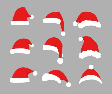 Düz Noel Baba şapkası. Şenlik tasarımınız için Noel unsurları. Vektör illüstrasyonu