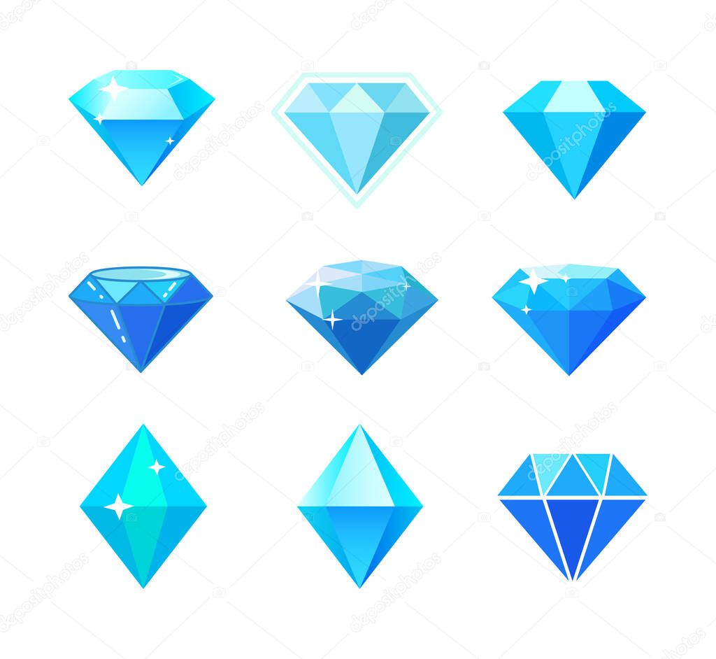Set of blue diamond icon. Flat illustration of diamond. Template design for corporate business logo, mobile or web app. Vector illustration.