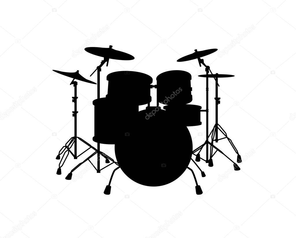 Black silhouette of drums. Vector art image illustration, isolated on white background
