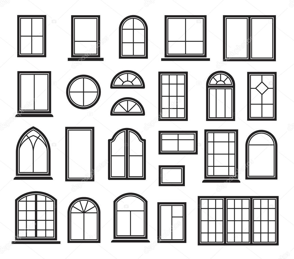 Window icon set. Vector symbol in outline flat style isolated on white background