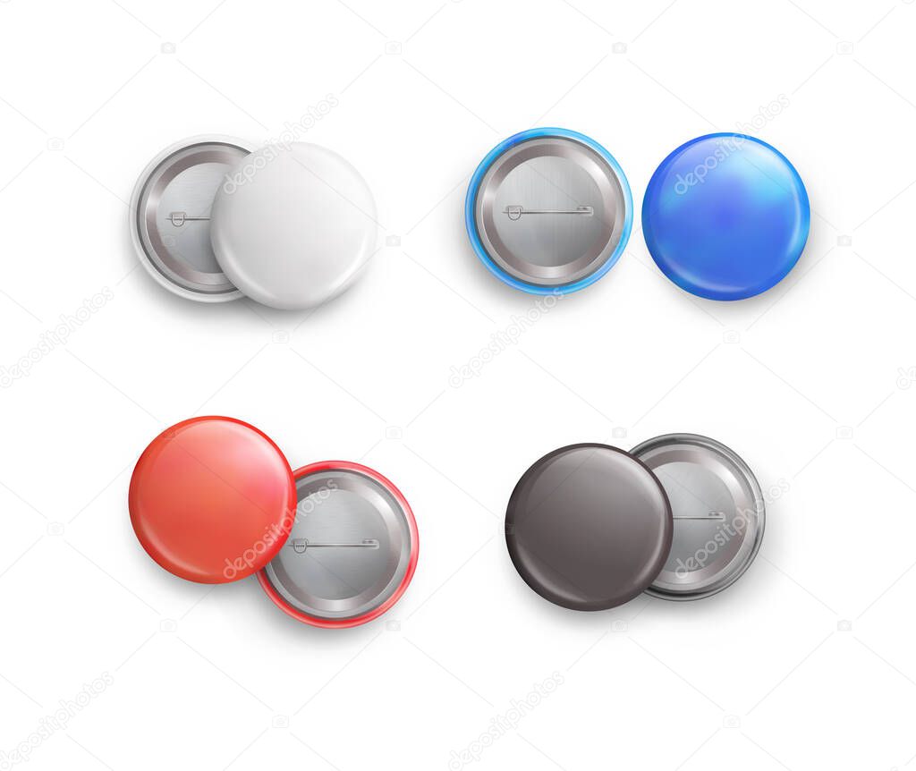 Set of multi color badges. 3d vector realistic mockup.