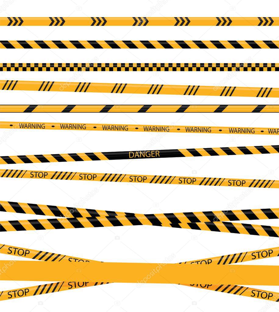 Creative Police line black and yellow stripe border. Yellow taped warning danger police stripes crime safety line attention border barrier.