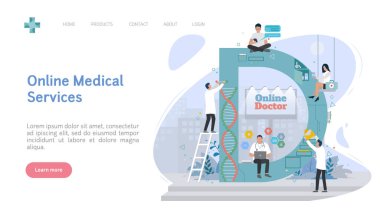 Tıbbi konsept çizimleri. Web siteleri ya da uygulamalar için pankart resmi. Çevrimiçi tıbbi hizmetler.