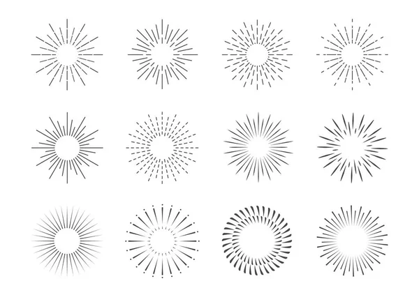 Vector Collection Retro Light Rays Isolated White Black Outline — 스톡 벡터