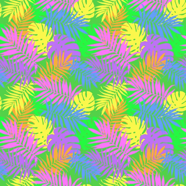 色彩斑斓的棕榈叶和扁桃叶无缝花纹 — 图库照片