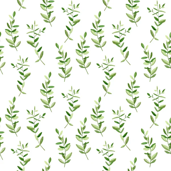 Zielone Gałązki Akwarela Kwiatowy Bezszwowy Wzór Ręcznie Rysowane Zielone Gałązki — Zdjęcie stockowe