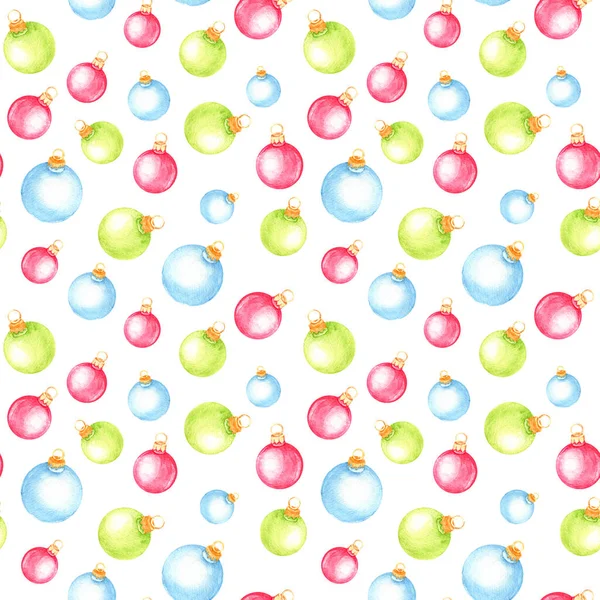 Watercolor Hand Painted Seamless Pattern Colorful Christmas Tree Balls — Stock Photo, Image