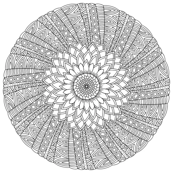 Вид Кактус Сверху Страницы Раскраски Мандалы Цветущий Кактус Черно Белый — стоковый вектор