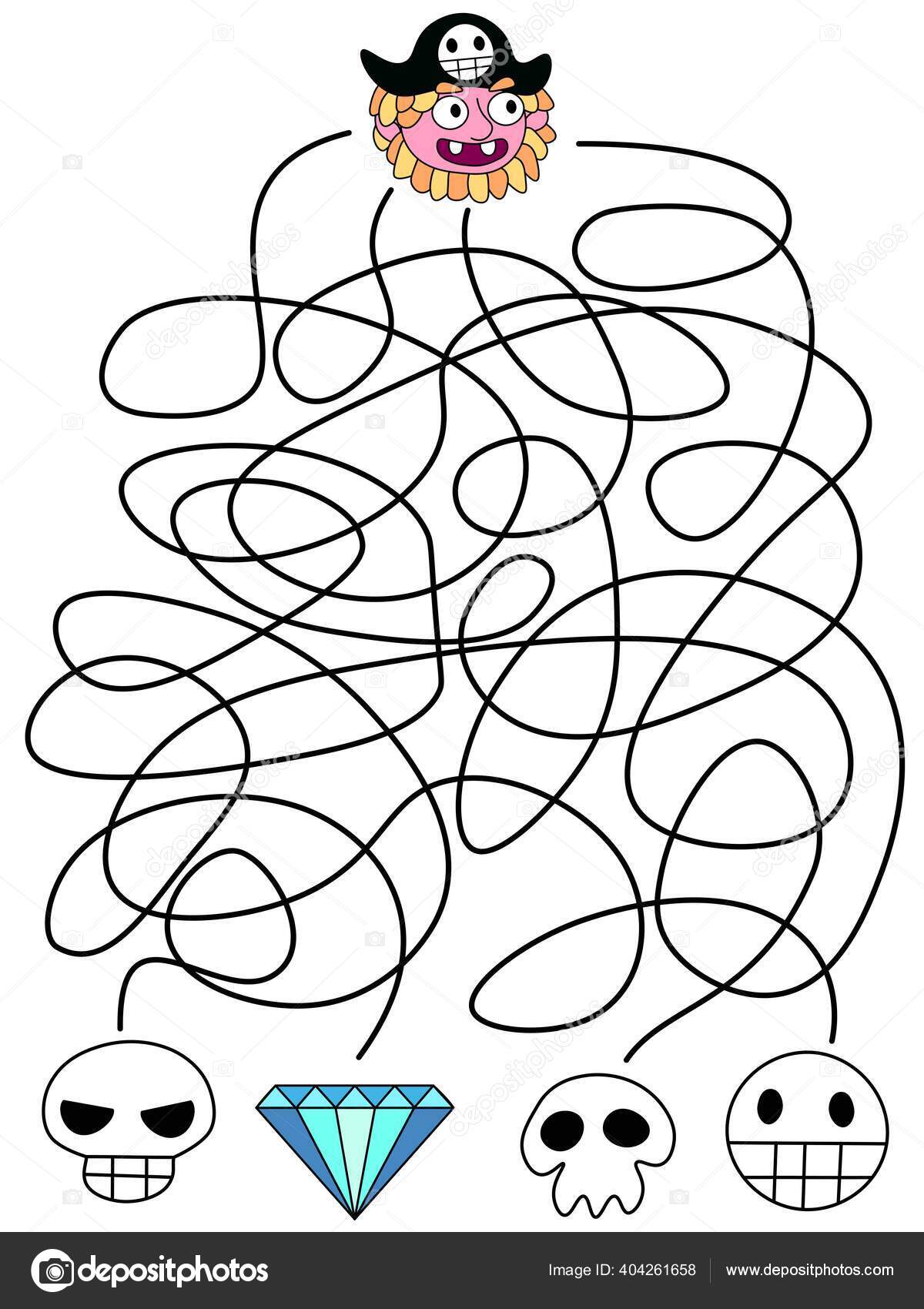 Ayuda Pirata Para Encontrar Brillante Cuatro Formas Entrelazadas Juego  Visual Vector de stock #404261658 de ©Funfish.yandex.ru, image size:1200x1700