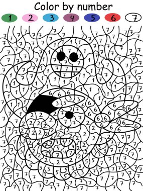 Kızgın korsan vektör çalışma tablosu ile numara oyunu rengi. Çizgi filmlerde sakallı kızgın bir korsanın portresi ile boyama aktivitesi. Cadılar Bayramı çocukları eğlence boyama sayfası.