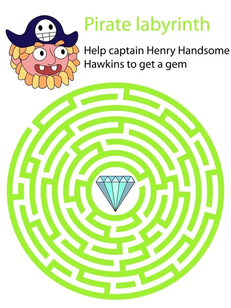 Допоможіть Капітану Генрі Хендсому Хокінсу Знайти Самоцвіт Кольорний Круг Лабіринту — стоковий вектор