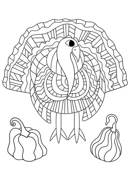 Niedliche Lebendige Truthahnvogel Und Zwei Kürbisse Lager Vektor Illustration Detaillierte — Stockvektor