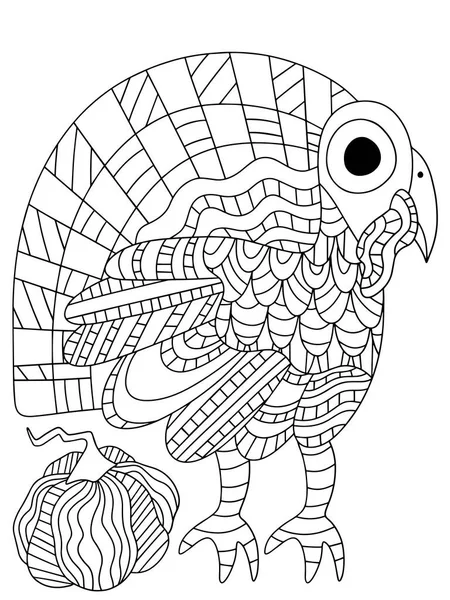 Pequeño Pájaro Pavo Calabaza Vector Para Colorear Página Para Niños — Vector de stock