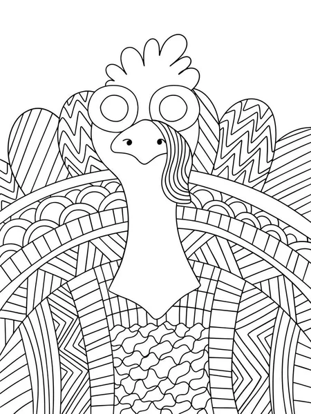 Смешная Декоративная Векторная Иллюстрация Индюшачьих Птиц Happy Thanksday Coloring Page — стоковый вектор