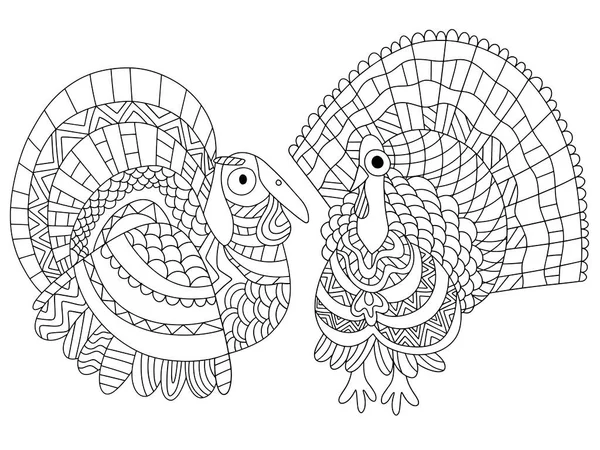 Duas Engraçadas Aves Peru Colorir Página Estoque Vetor Ilustração American — Vetor de Stock