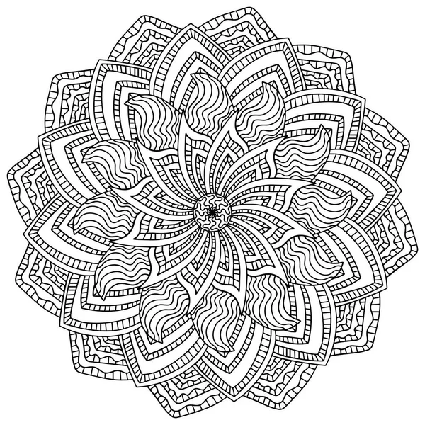 Gran Flor Silvestre Flor Para Colorear Página Mandala Mandala Ornamental — Vector de stock