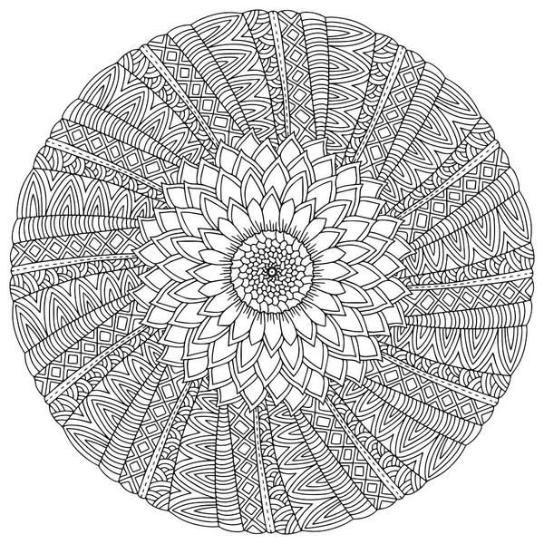 从上面的曼陀罗彩绘页面看仙人掌 盛开的仙人掌黑白相间的种马图解 装饰条纹卡通画家庭植物单色插图 — 图库矢量图片
