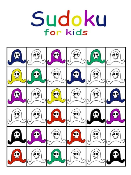 Sudoku Puzzle Coloring Stock Vector Illustration Pirate Hats Skull Children — Stock Vector