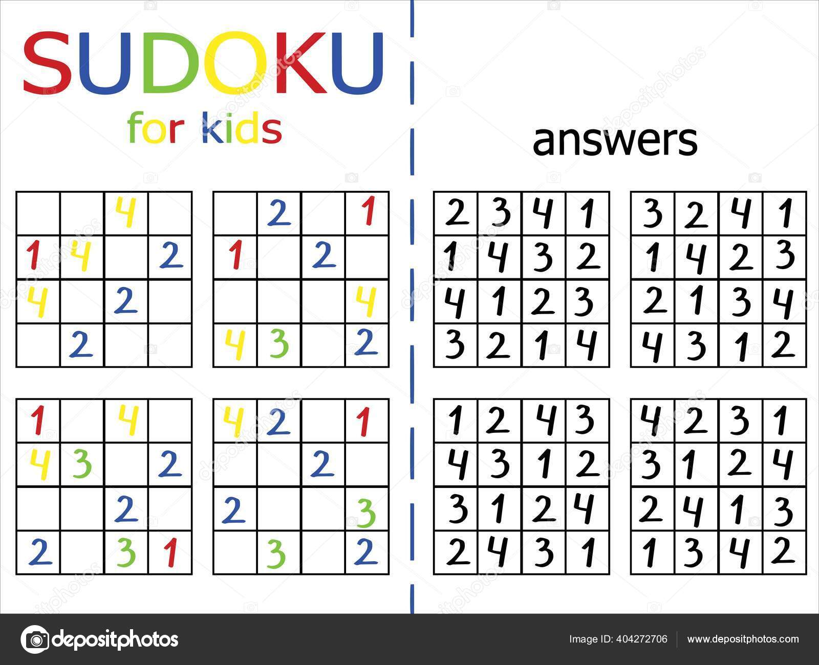 Quatro Jogos Sudoku Seis Por Seis Para Iniciantes Ilustração